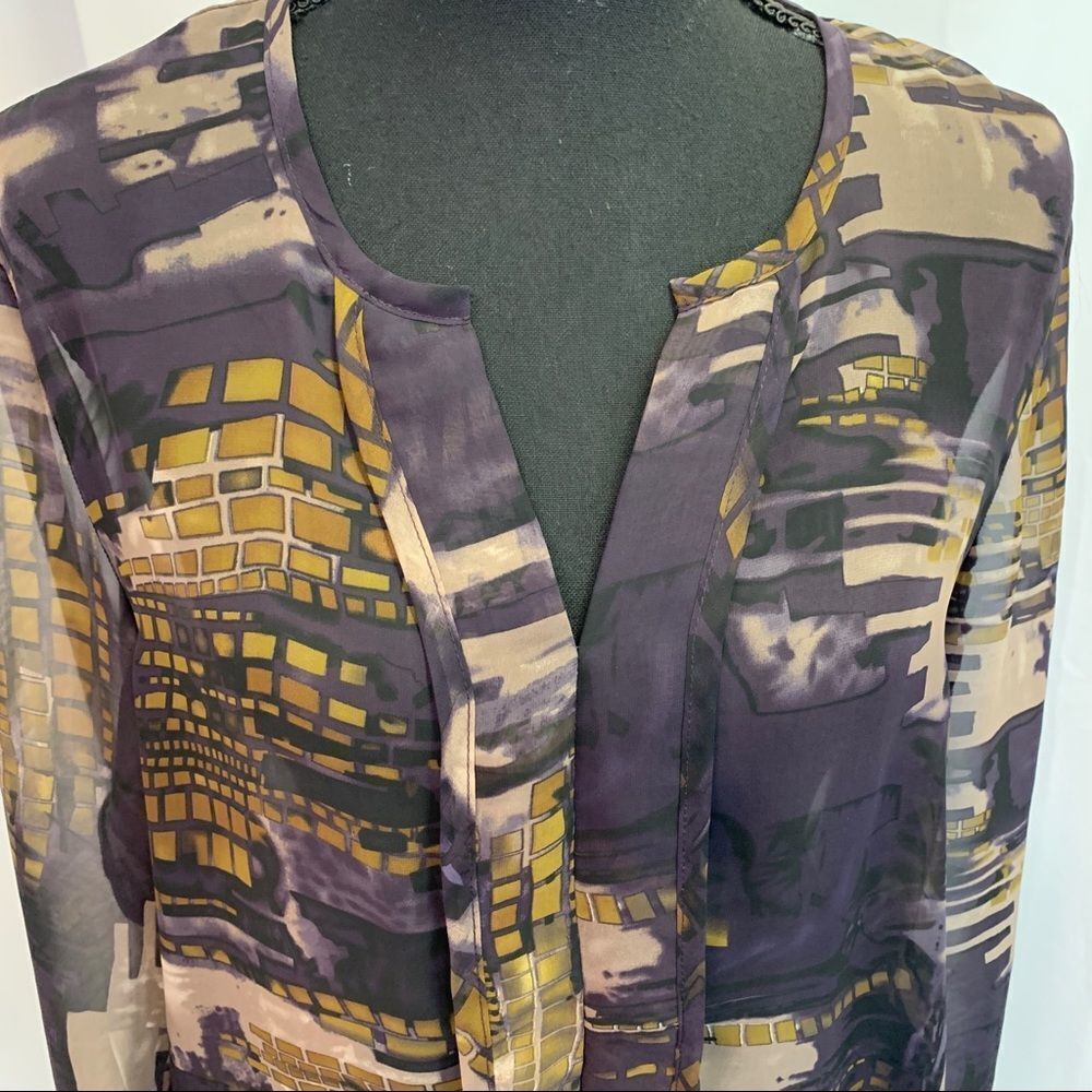 Melanie Lyne purple sheer transparent chiffon long sleeve blouse M - Picture 5 of 9